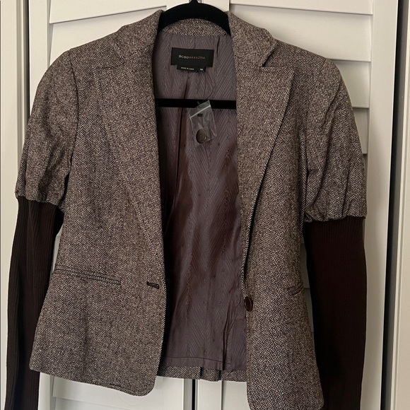 Vintage BCBGMaxAzria Brown Tweed Blazer with Dark Brown Knit Sleeves XS - Picture 3 of 4